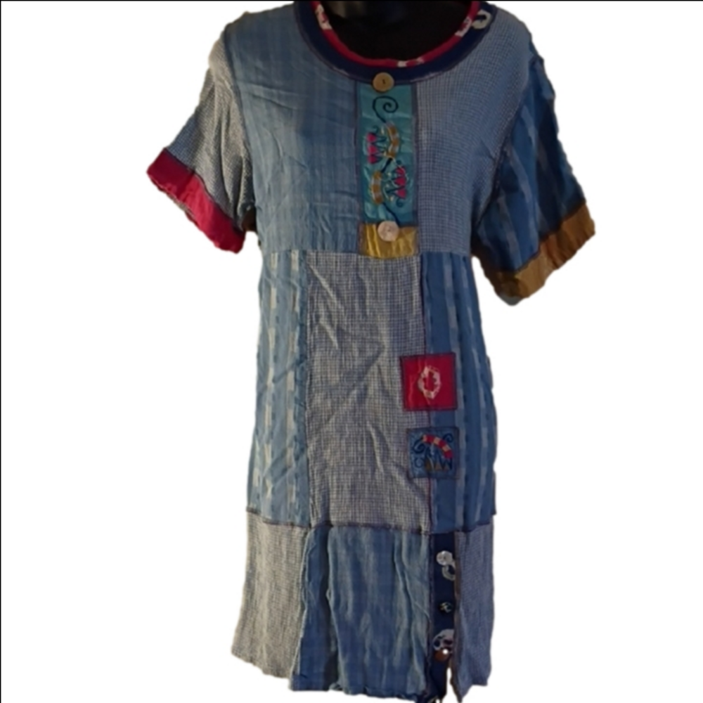 Colorful Patchwork Art To Wear / Cottage Core Dress. Size XL By Celia Forrester.